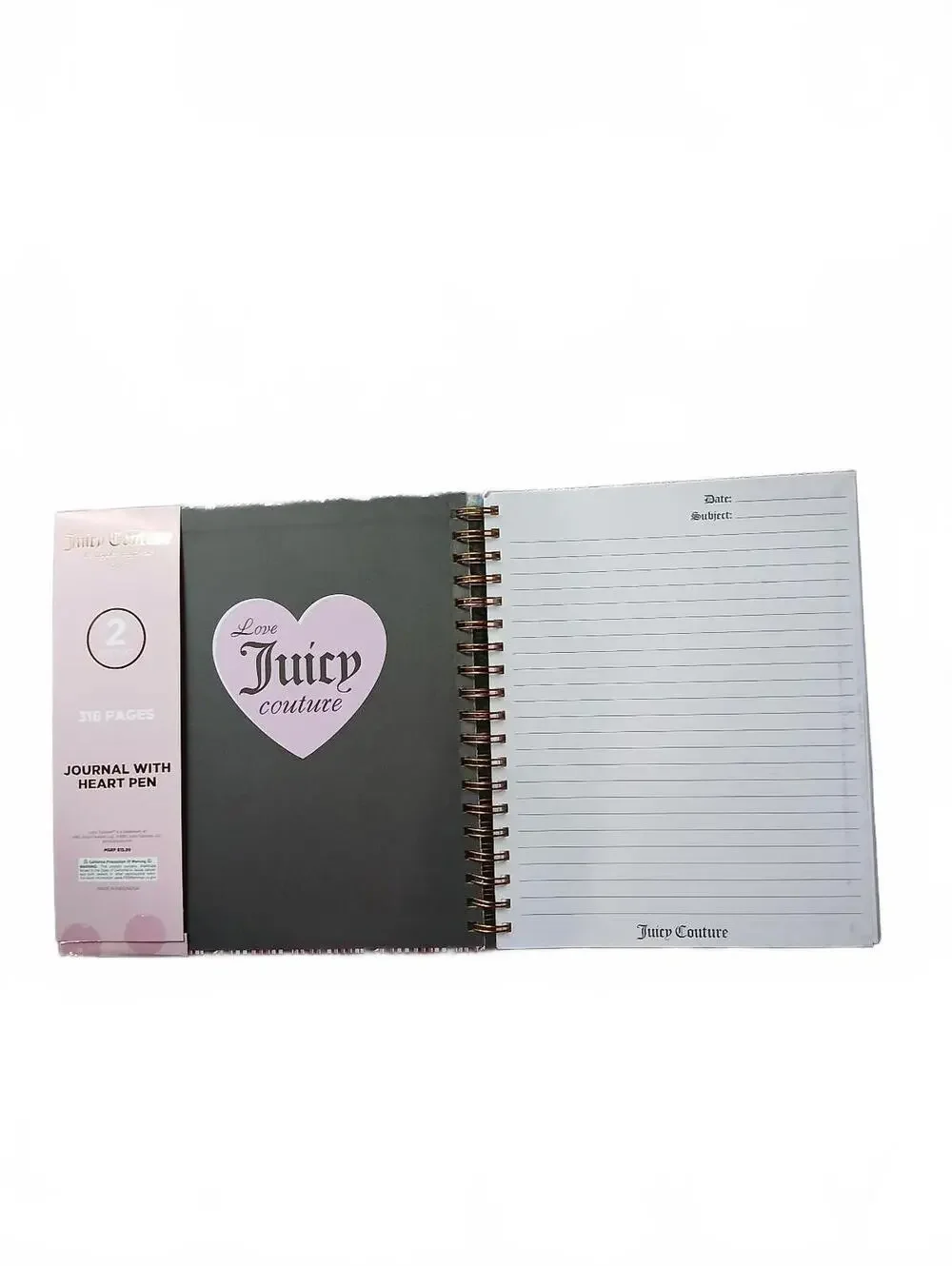 Juicy Couture Love Juicy Large Journal Heart Pen 316 Pages Pink Black NWT